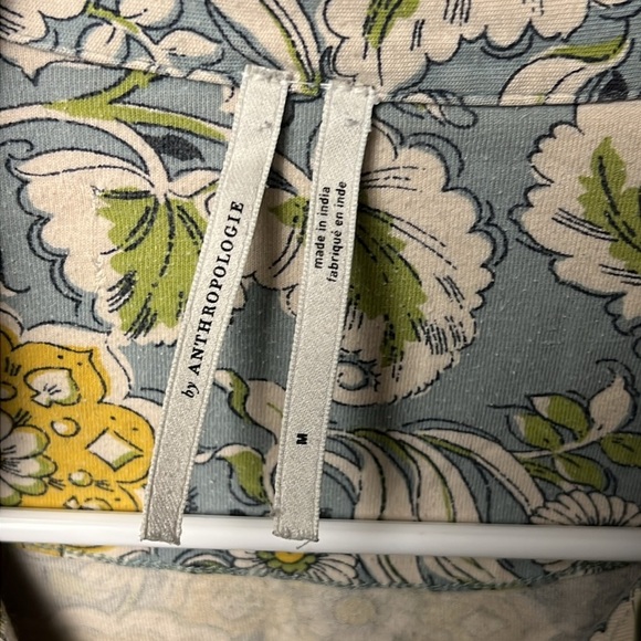 Anthropologie Floral Blue Yellow Women's Button Down Shirt MD long sleeve - Picture 4 of 11